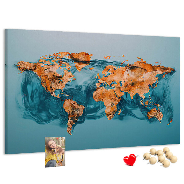 Tablica korkowa Mapa świata w falującej wodzie