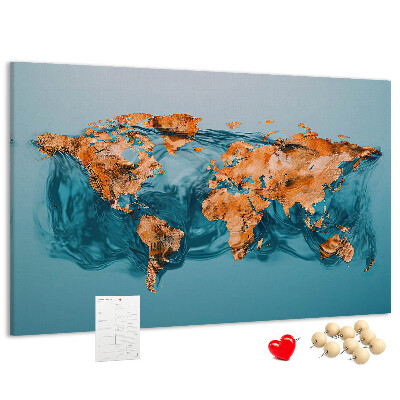 Tablica korkowa Mapa świata w falującej wodzie