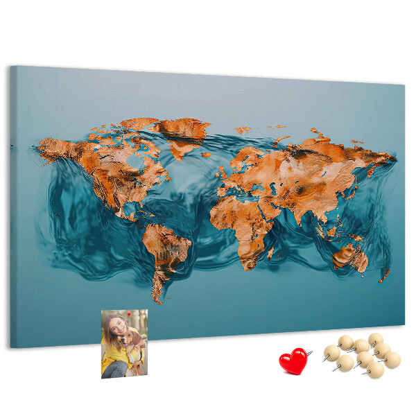 Tablica korkowa Mapa świata w falującej wodzie