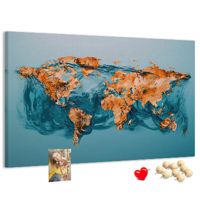 Tablica korkowa Mapa świata w falującej wodzie