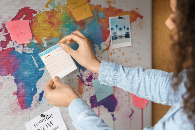 Tablica korkowa Kolorowa mapa świata w akwareli