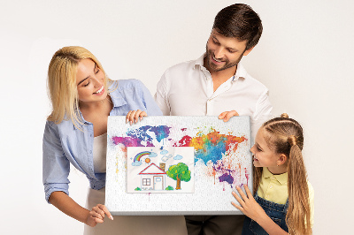 Tablica korkowa Kolorowa mapa świata w akwareli