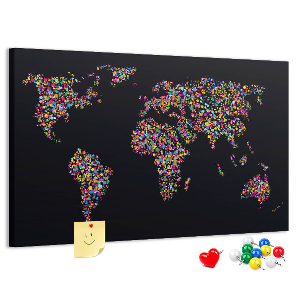 Tablica korkowa z nadrukiem Kolorowa mapa świata z serduszkami