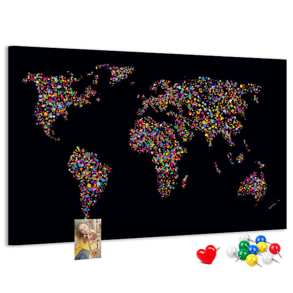 Tablica korkowa z nadrukiem Kolorowa mapa świata z serduszkami