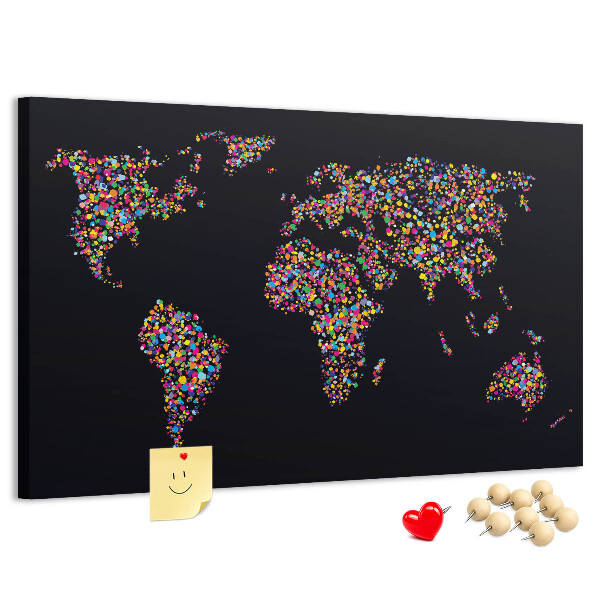 Tablica korkowa z nadrukiem Kolorowa mapa świata z serduszkami