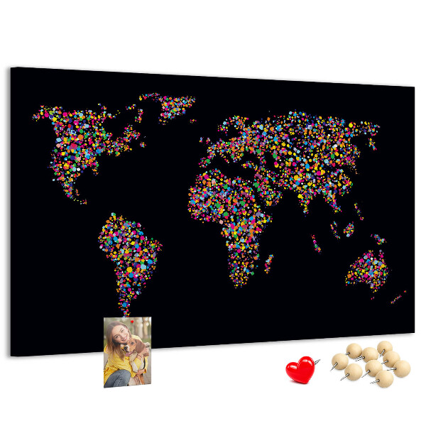 Tablica korkowa z nadrukiem Kolorowa mapa świata z serduszkami