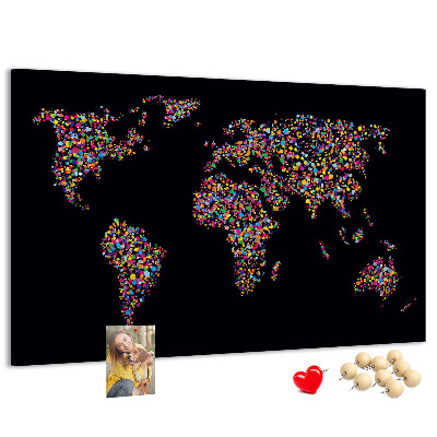 Tablica korkowa z nadrukiem Kolorowa mapa świata z serduszkami