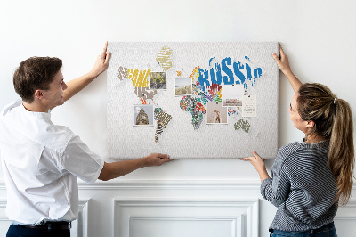 Tablica korkowa Kolorowa mapa świata z nazwami krajów