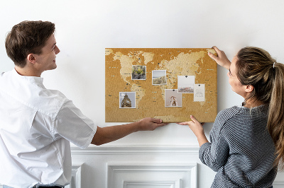 Tablica korkowa ozdobna Mapa świata w odcieniach brązu.
