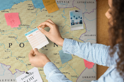 Tablica korkowa z nadrukiem Mapa Polski z zaznaczoną Warszawą