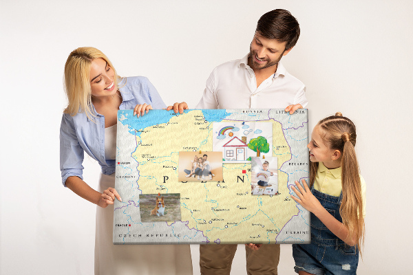 Tablica korkowa z nadrukiem Mapa Polski z zaznaczoną Warszawą