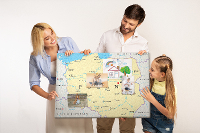 Tablica korkowa z nadrukiem Mapa Polski z zaznaczoną Warszawą