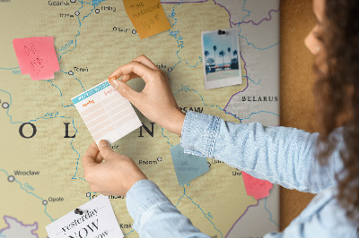 Tablica korkowa z nadrukiem Mapa Polski z zaznaczoną Warszawą