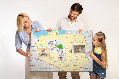 Tablica korkowa z nadrukiem Mapa Polski z zaznaczoną Warszawą