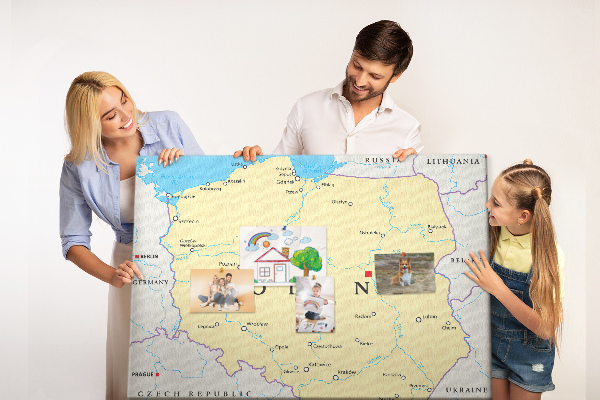 Tablica korkowa z nadrukiem Mapa Polski z zaznaczoną Warszawą