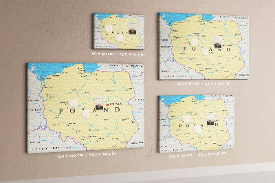 Tablica korkowa z nadrukiem Mapa Polski z zaznaczoną Warszawą