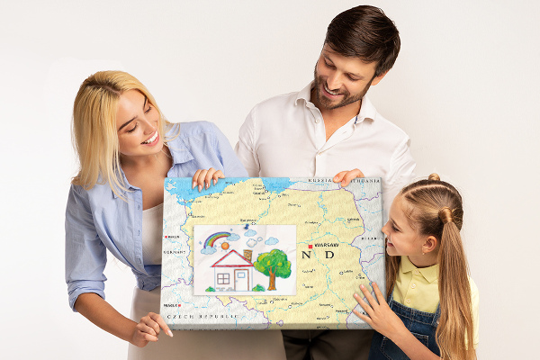 Tablica korkowa z nadrukiem Mapa Polski z zaznaczoną Warszawą