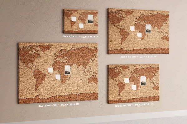 Tablica korkowa ozdobna Mapa świata z korka naturalnego