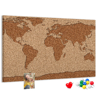 Tablica korkowa ozdobna Mapa świata z korka naturalnego
