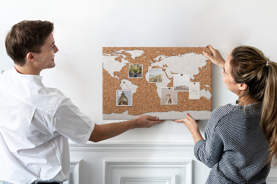 Tablica korkowa z nadrukiem Mapa świata z korka do przypinania.