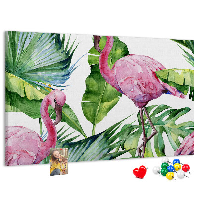 Tablica korkowa ozdobna Różowe flamingi w tropikalnym otoczeniu