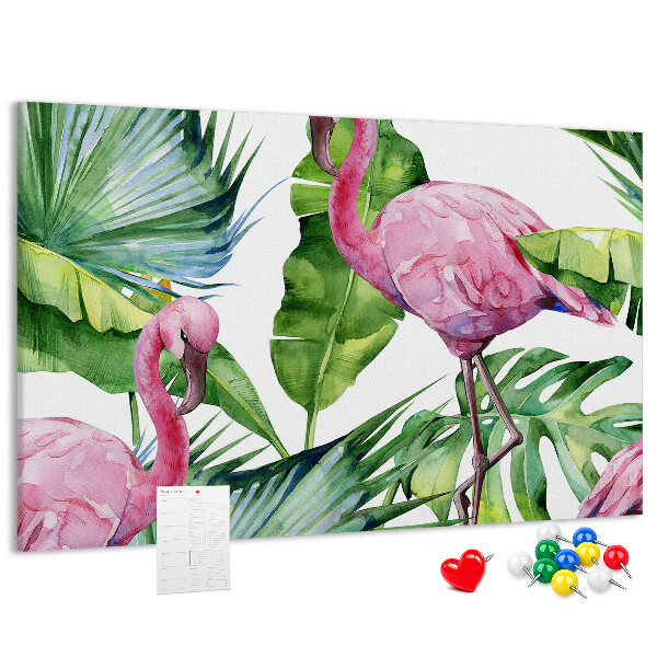 Tablica korkowa ozdobna Różowe flamingi w tropikalnym otoczeniu