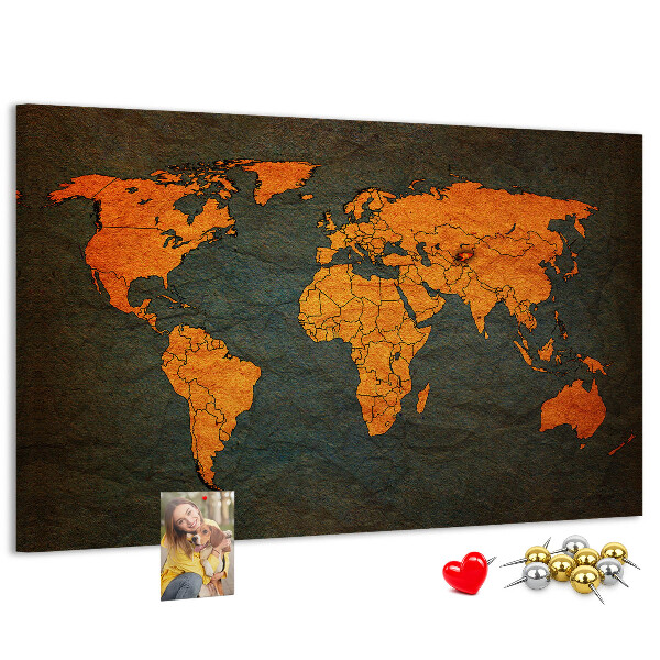 Tablica korkowa ozdobna Starożytna mapa świata w odcieniach brązu