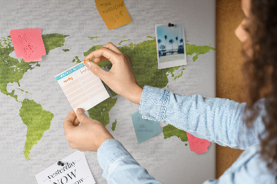 Tablica korkowa z nadrukiem Zielona mapa świata z akwarelowym efektem