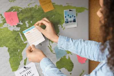 Tablica korkowa z nadrukiem Zielona mapa świata z akwarelowym efektem