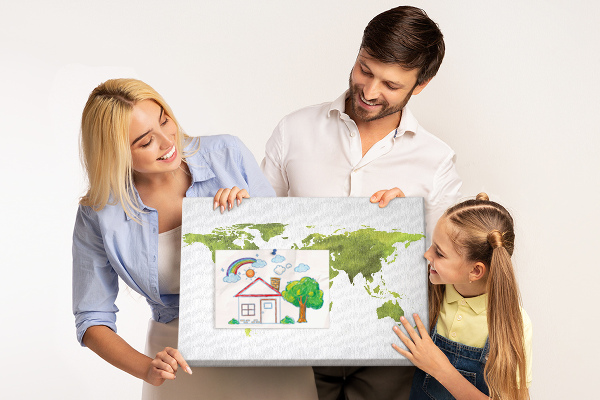 Tablica korkowa z nadrukiem Zielona mapa świata z akwarelowym efektem