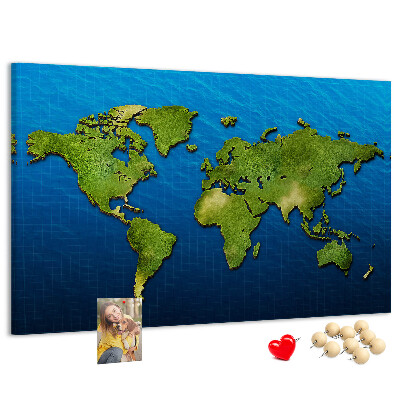 Tablica korkowa Zielona mapa świata na tle oceanu