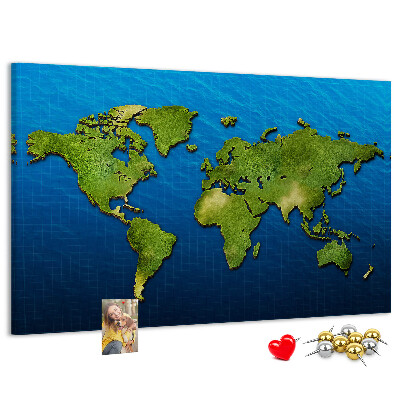Tablica korkowa Zielona mapa świata na tle oceanu