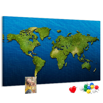 Tablica korkowa Zielona mapa świata na tle oceanu