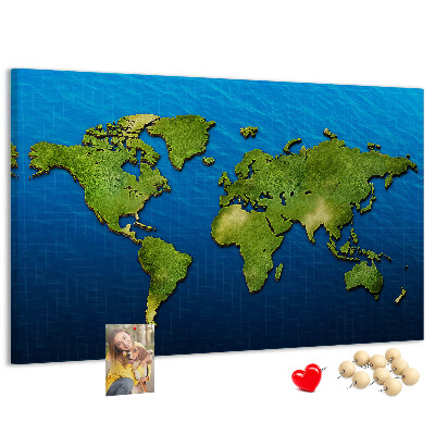 Tablica korkowa Zielona mapa świata na tle oceanu