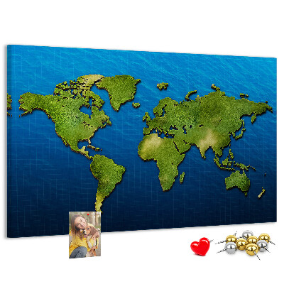 Tablica korkowa Zielona mapa świata na tle oceanu