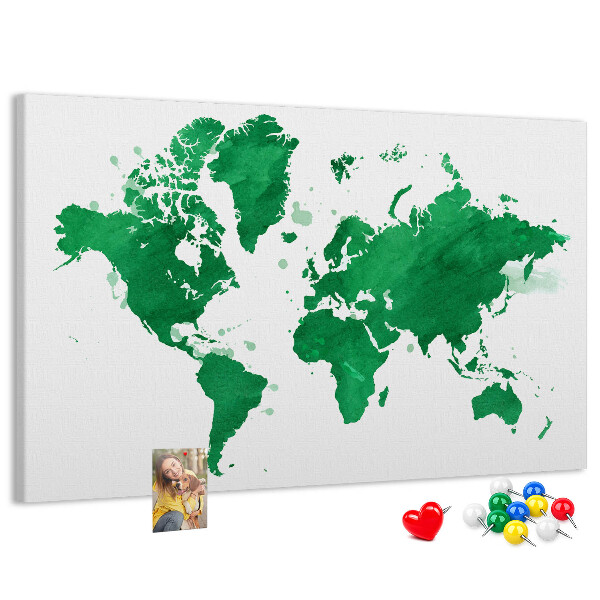 Tablica korkowa ozdobna Zielona mapa świata w akwareli