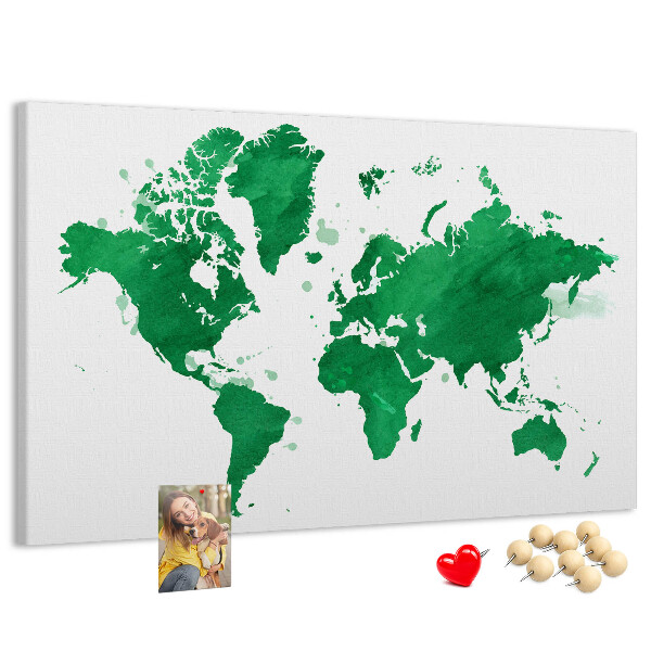 Tablica korkowa ozdobna Zielona mapa świata w akwareli