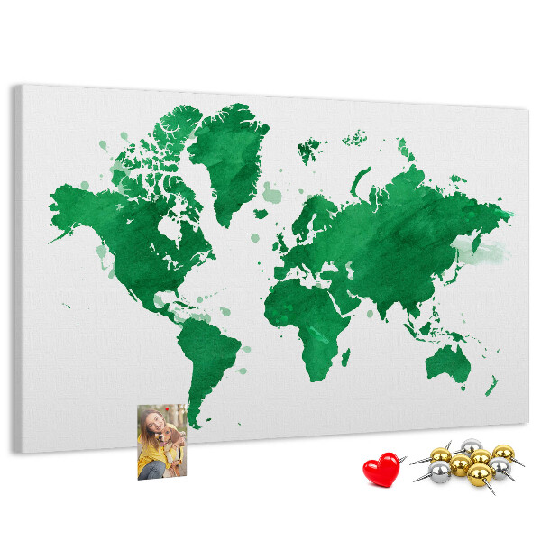 Tablica korkowa ozdobna Zielona mapa świata w akwareli