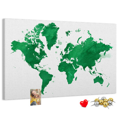 Tablica korkowa ozdobna Zielona mapa świata w akwareli