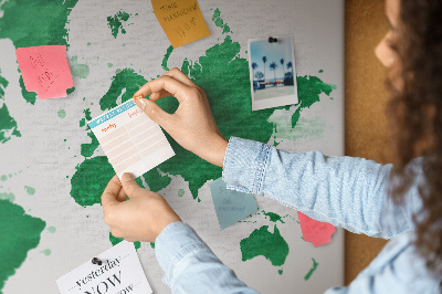 Tablica korkowa ozdobna Zielona mapa świata w akwareli