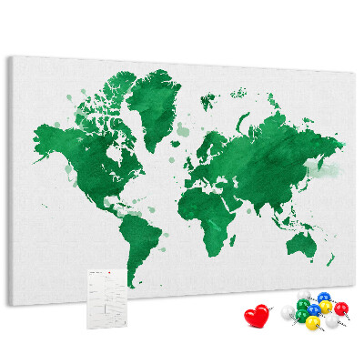 Tablica korkowa ozdobna Zielona mapa świata w akwareli