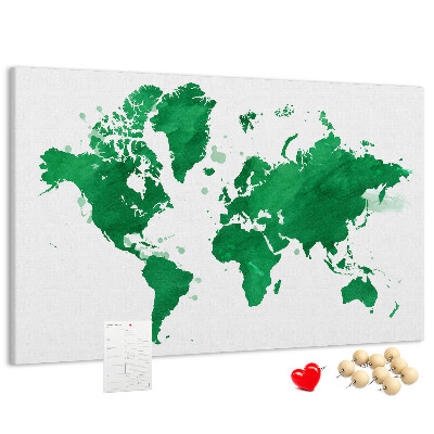 Tablica korkowa ozdobna Zielona mapa świata w akwareli