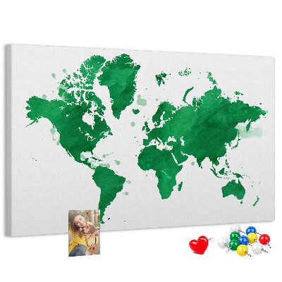 Tablica korkowa ozdobna Zielona mapa świata w akwareli