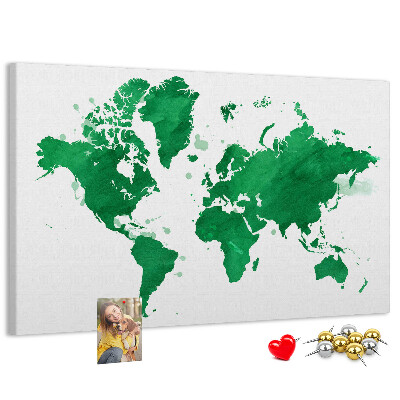 Tablica korkowa ozdobna Zielona mapa świata w akwareli