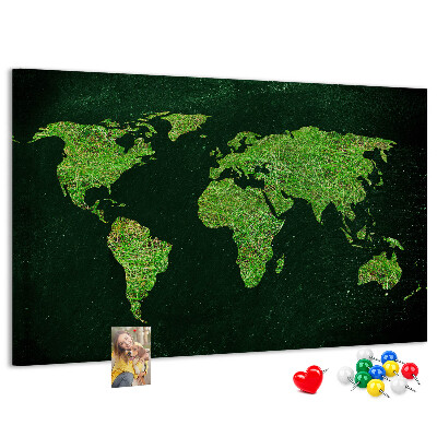 Tablica korkowa Zielona mapa świata z siecią dróg