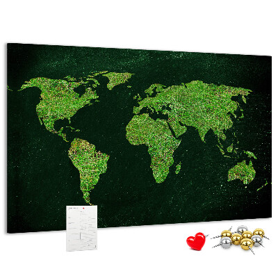 Tablica korkowa Zielona mapa świata z siecią dróg