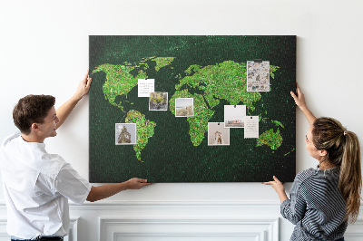 Tablica korkowa Zielona mapa świata z siecią dróg