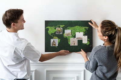 Tablica korkowa Zielona mapa świata z siecią dróg