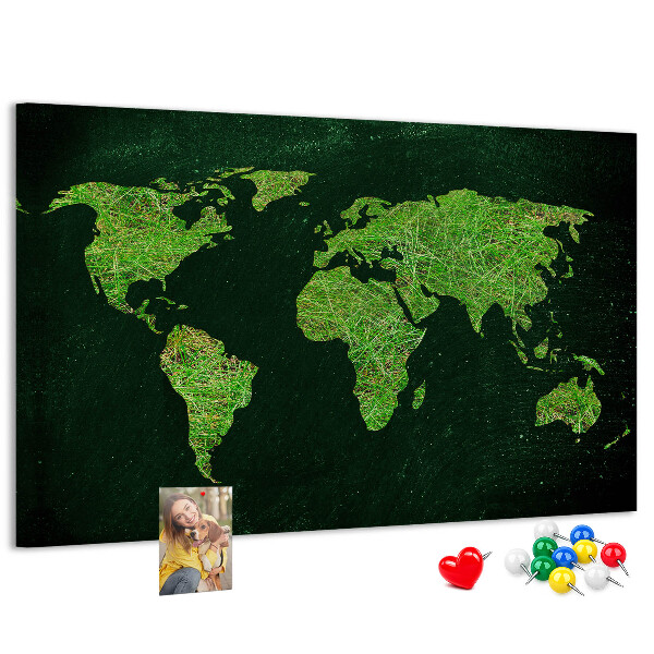 Tablica korkowa Zielona mapa świata z siecią dróg
