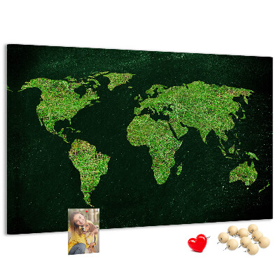 Tablica korkowa Zielona mapa świata z siecią dróg